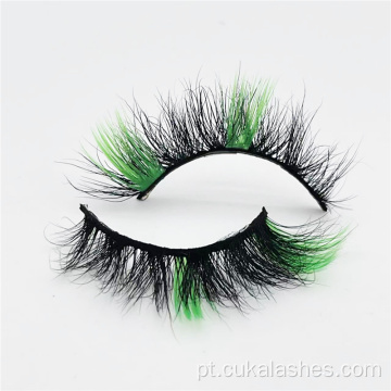 15 mm colorido cílios de visita verde cílios de vison